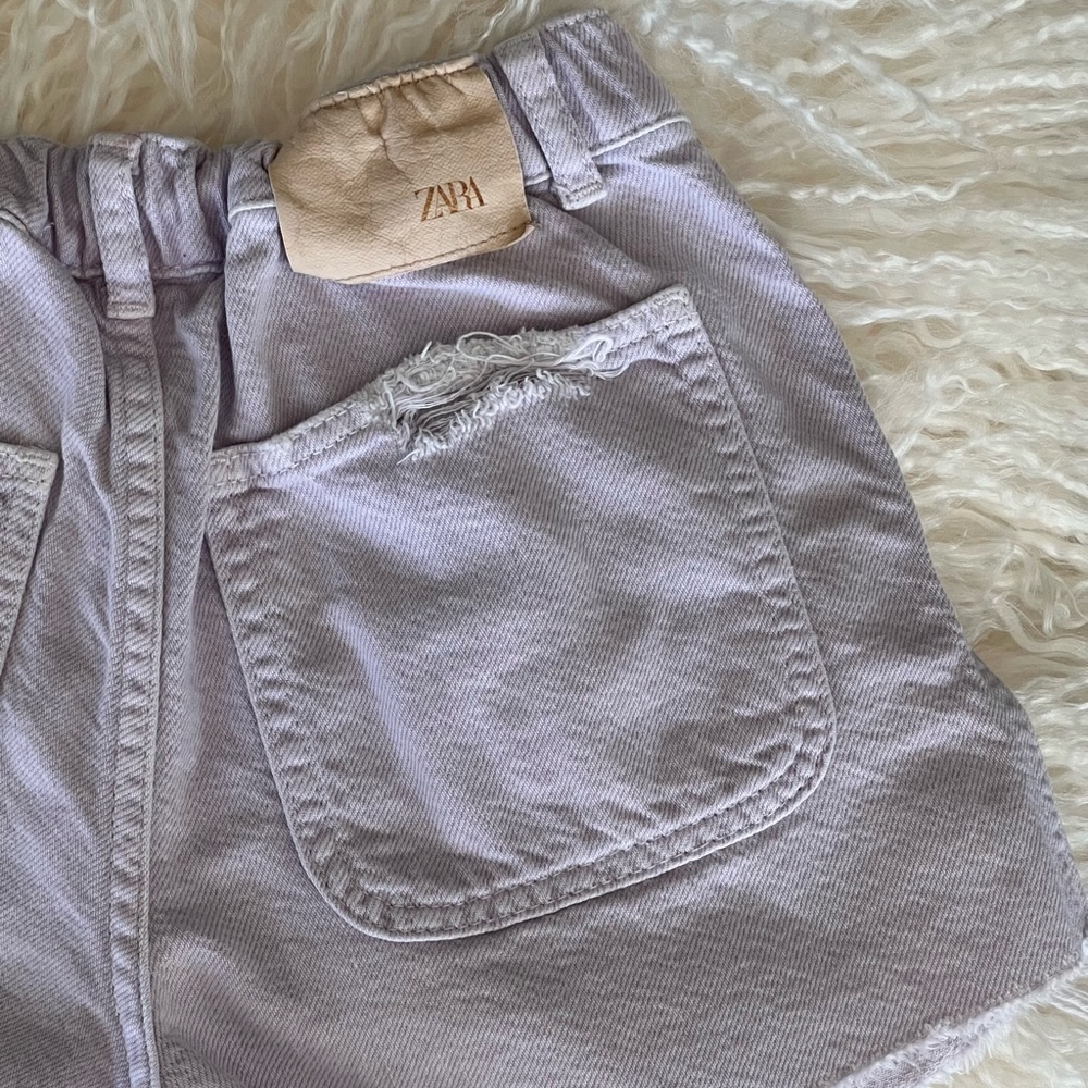 Zara Girls Pastel Purple Denim Shorts Distressed Snap Button Front Sz 9/10 - Picture 15 of 16